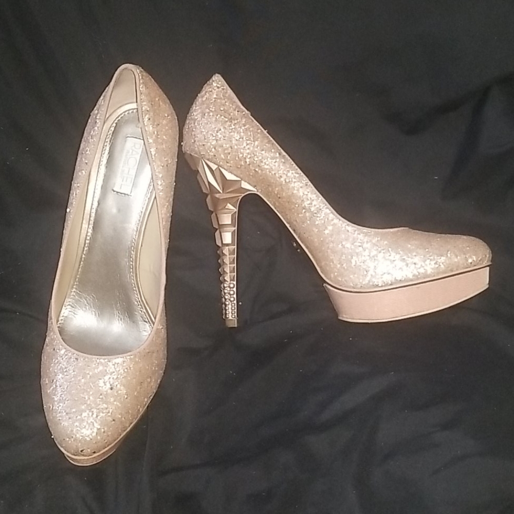 Soft gold glitter platform heels